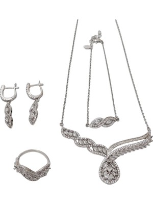 Hasyılmaz Zirkon Taşlı 925 Ayar Gümüş Rodyumlu Takı Seti 20-25 Gram (001)