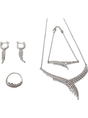 Hasyılmaz Zirkon Taşlı 925 Ayar Gümüş Rodyumlu Takı Seti 17-22 Gram (019)