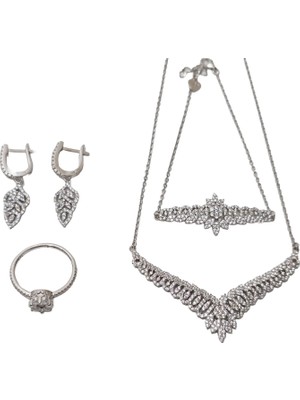 Hasyılmaz Zirkon Taşlı 925 Ayar Gümüş Rodyumlu Takı Seti 17-22 Gram (006)