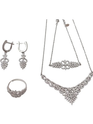 Hasyılmaz Zirkon Taşlı 925 Ayar Gümüş Rodyumlu Takı Seti 17-22 Gram (008)