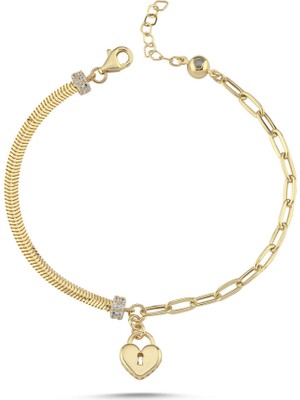 Sembol Gold Kalp Figürlü Altın Bileklik 17-20 cm