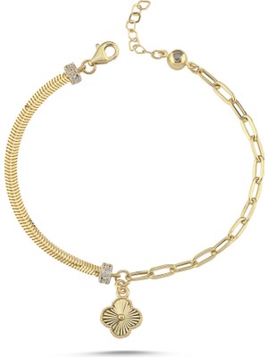 Sembol Gold Yonca Motifli Şans Altın Bileklik 17-20 cm