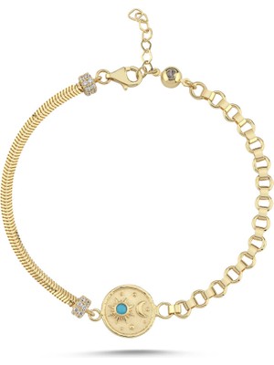 Sembol Gold Ay & Yıldız Motifli Altın Bileklik 17-20 cm