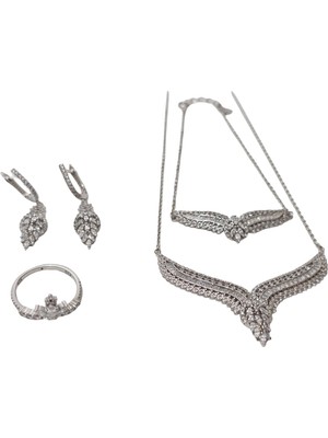 Hasyılmaz Zirkon Taşlı 925 Ayar Gümüş Rodyumlu Takı Seti 17-22 Gram (039)