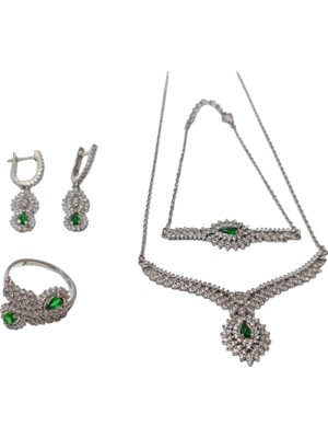 Hasyılmaz Zirkon Taşlı 925 Ayar Gümüş Rodyumlu Takı Seti 17-22 Gram (045)