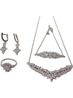 Hasyılmaz Zirkon Taşlı 925 Ayar Gümüş Rodyumlu Takı Seti 23-28 Gram (038)