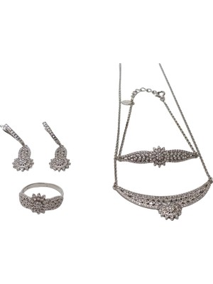 Hasyılmaz Zirkon Taşlı 925 Ayar Gümüş Rodyumlu Takı Seti 15-20 Gram (035)