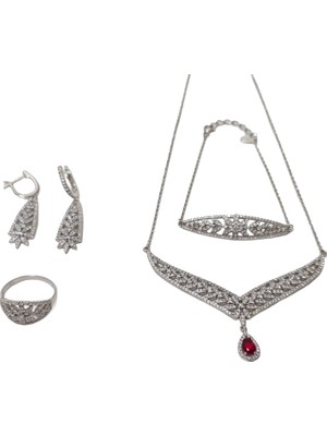 Hasyılmaz Zirkon Taşlı 925 Ayar Gümüş Rodyumlu Takı Seti 17-22 Gram (043)