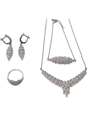 Hasyılmaz Zirkon Taşlı 925 Ayar Gümüş Rodyumlu Takı Seti 17-22 Gram (011)