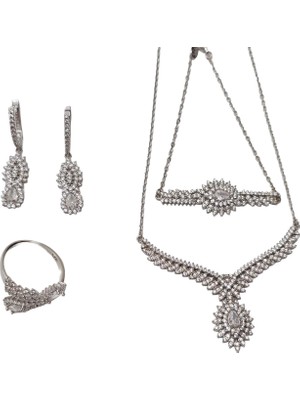 Hasyılmaz Zirkon Taşlı 925 Ayar Gümüş Rodyumlu Takı Seti 17-22 Gram (013)