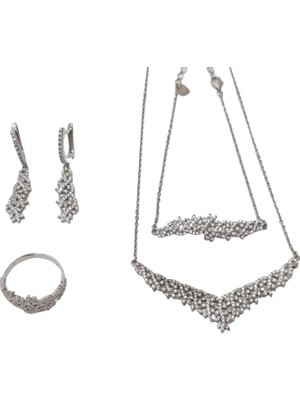 Hasyılmaz Zirkon Taşlı 925 Ayar Gümüş Rodyumlu Takı Seti 15-20 Gram (012)