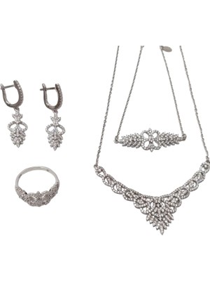 Hasyılmaz Zirkon Taşlı 925 Ayar Gümüş Rodyumlu Takı Seti 17-22 Gram (010)