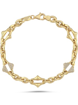 Sembol Gold Taş Detaylı Klasik Zincir Altın Bileklik 6 mm - 20 cm