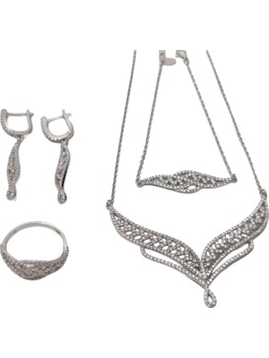 Hasyılmaz Zirkon Taşlı 925 Ayar Gümüş Rodyumlu Takı Seti 17-22 Gram (009)