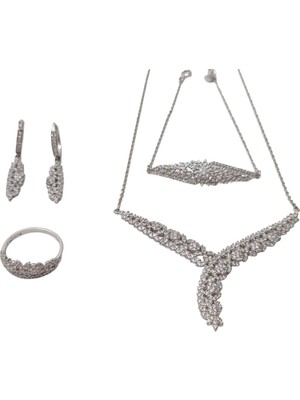 Hasyılmaz Zirkon Taşlı 925 Ayar Gümüş Rodyumlu Takı Seti 17-22 Gram (031)
