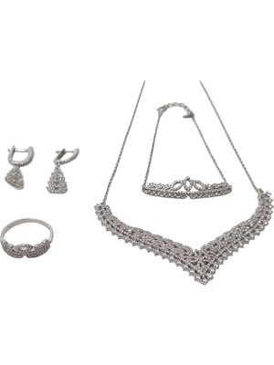 Hasyılmaz Zirkon Taşlı 925 Ayar Gümüş Rodyumlu Takı Seti 20-25 Gram (041)