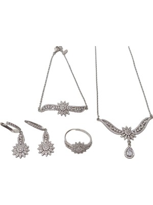 Hasyılmaz Zirkon Taşlı 925 Ayar Gümüş Rodyumlu Takı Seti 17-22 Gram (021)