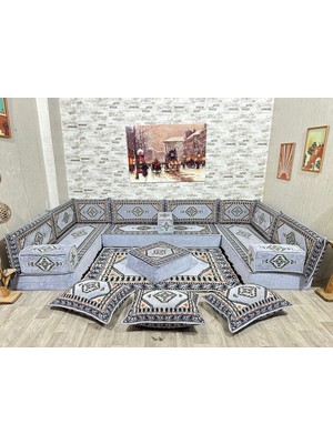 Coton Şark Köşesi 20cm Minderi Saraylı Desenli Konsept Gri