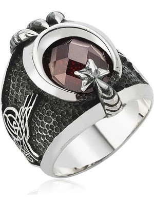 Inure Jewelry Gümüş Ay Yıldız Tuğra Erkek Yüzük