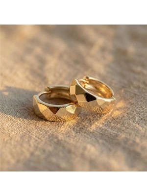 Zeino Elmas Kesim Işıltılı Halka Çelik Küpe - 14K Altın Rengi Kaplama, 1 cm Çap