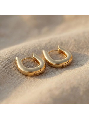 Zeino Kalın Kavisli Halka Çelik Küpe - 14K Altın Kaplama - 17 mm