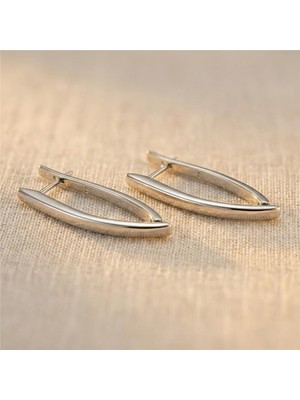 Zeino Uzun Oval Küpe - Gümüş Rengi Kaplama, 3,5 cm