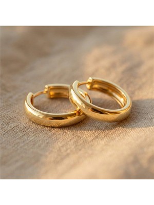 Zeino Orta Kalın Halka Çelik Küpe - 14K Altın Kaplama - 2 cm çap