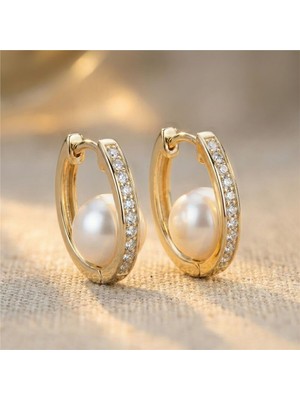 Zeino Inci Taşlı Halka Küpe - 14K Altın Rengi Kaplama, 2,1 cm