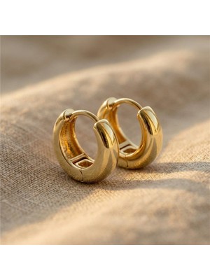 Zeino Kalın Bombeli Halka Çelik Küpe - 14K Altın Rengi Kaplama, 1 cm Çap