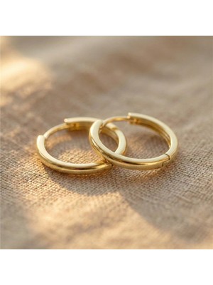 Zeino Ince Halka Çelik Küpe - 14K Altın Rengi Kaplama, 2 cm Çap