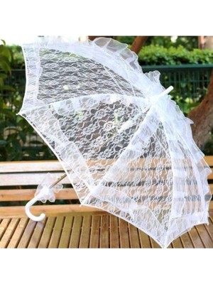 Normadia Beyaz Dantelli Dekoratif Düğün ve Gelin Şemsiyesi 75CM