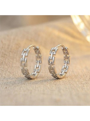 Zeino Zincir Desenli Halka Küpe - Gümüş Rengi Kaplama, 2 cm Çap