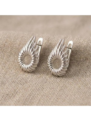 Zeino Desenli Damla Küpe - Gümüş Rengi Kaplama, 1,7 cm