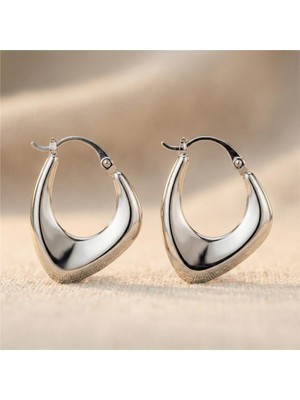 Zeino Yassı Oval Bombeli Halka Küpe - Gümüş Rengi Kaplama, 2 cm Çap