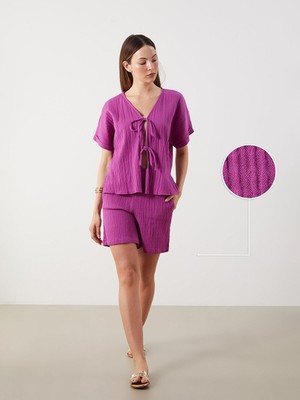 Lc Waikiki Yeni Sezon Beli Lastikli Dokulu Müslin Kadın Şort