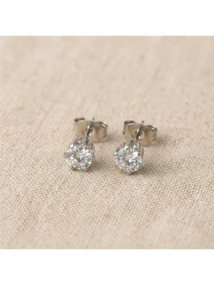 Zeino Tektaş Zirkon Küpe - Gümüş Rengi Kaplama, 6 mm Taş Çapı