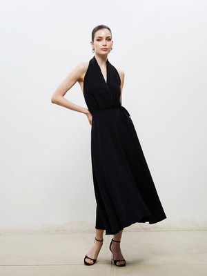 Lc Waikiki Yeni Sezon Halter Yaka Kuşaklı Saten Elbise