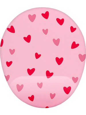 Hamiki Pempe Kırmızı Kalp Desenli Bilek Destekli Mouse Pad Ergonomik Kaymaz Taban Mousepad Fare Altlığı