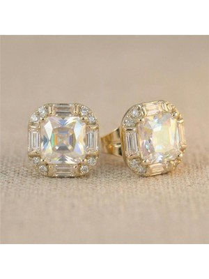 Zeino Kare Tektaş Zirkon Küpe - 14K Altın Rengi Kaplama, 8 mm