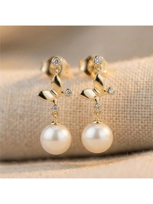 Zeino Kelebek Inci Küpe - 14K Altın Rengi Kaplama, 3cm