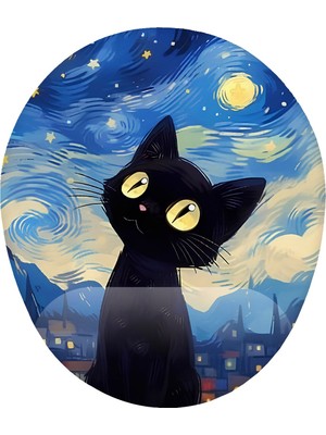 Hamiki Van Gogh Kedi Tasarım Bilek Destekli Mouse Pad Ergonomik Kaymaz Taban Mousepad Fare Altlığı