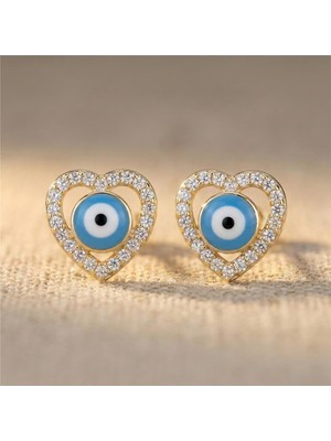 Zeino Kalp Nazar Boncuklu Küpe - 14K Altın Rengi Kaplama, 1,5 cm