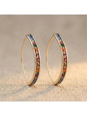 Zeino Renkli Desenli Halka Küpe - 14K Altın Rengi Kaplama, 3,5 cm