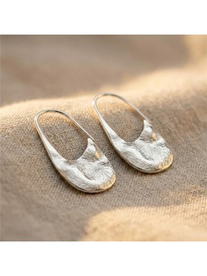 Zeino Dokulu Oval Küpe - Beyaz Altın Kaplama - 4 cm