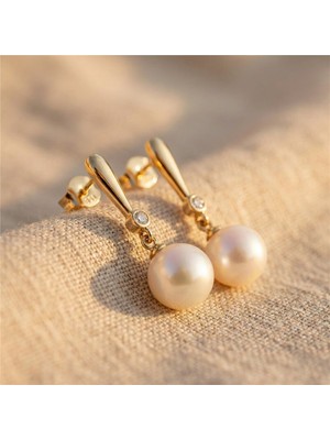 Zeino Sallantılı Inci Taş Detaylı Çelik Küpe - 14K Altın Rengi Kaplama, 2,8 cm