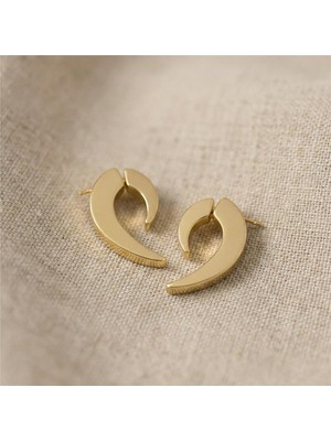 Zeino Yarım Ay Halka Küpe - 14K Altın Rengi Kaplama, 2,7 cm