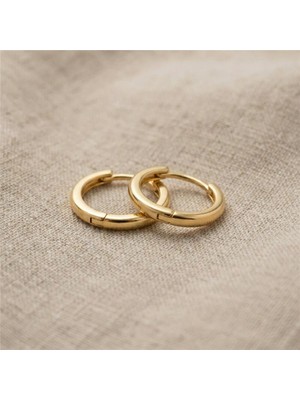 Zeino Klasik Halka Küpe - 14K Altın Rengi Kaplama, 1 cm Çap