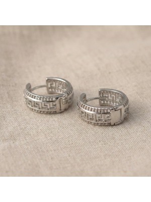 Zeino Labirent Desenli Halka Küpe - Gümüş Rengi Kaplama, 2 cm Çap