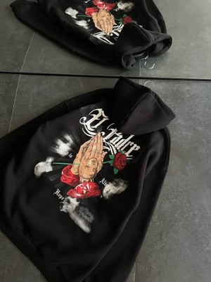 Giyim Center Üç Iplik Penye Uzun Kol Kapşonlu Baskılı Sweatshirt - Siyah