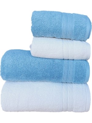 Erteks Havlu Seti 2 Ad 70 x 140 Banyo 2 Ad 50 x 100 El Havlusu Gramajlı Mavi ve Beyaz Yumuşacık